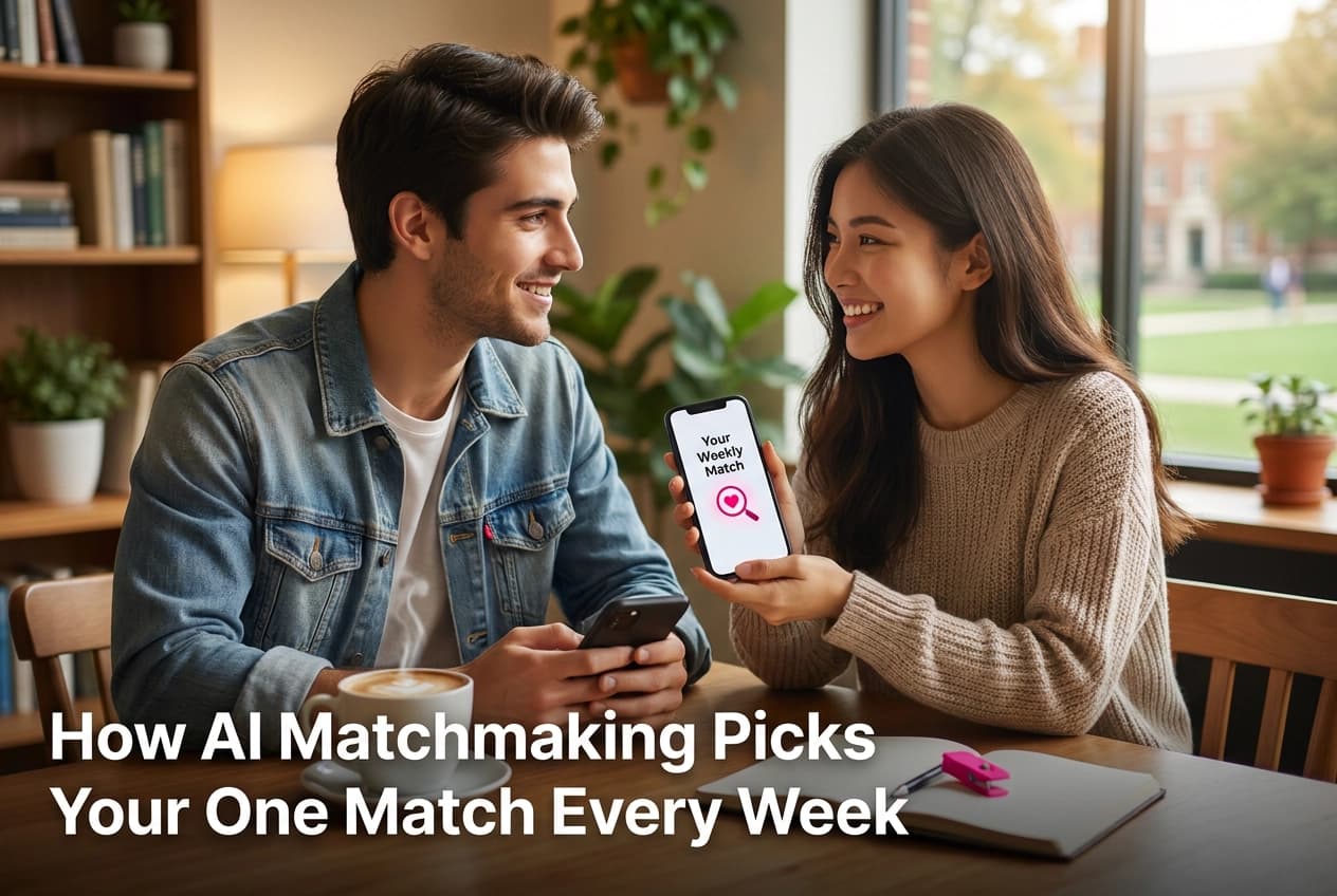 Professional header image for industry analysis: How AI Matchmaking Picks Your One Match Every Week